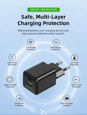 35W USB-A und USB-C Ladestecker mit mehrschichtigem Schutz vor Überladung und Kurzschluss.