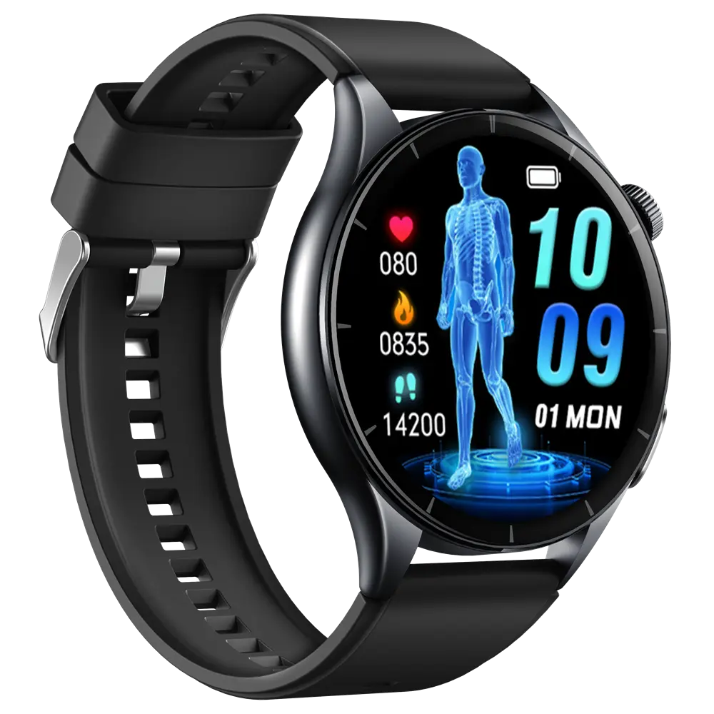 Smartwatch mit Gesundheitsmonitoring: Herzfrequenz, Schritte, Kalorien und Uhrzeit auf Display
