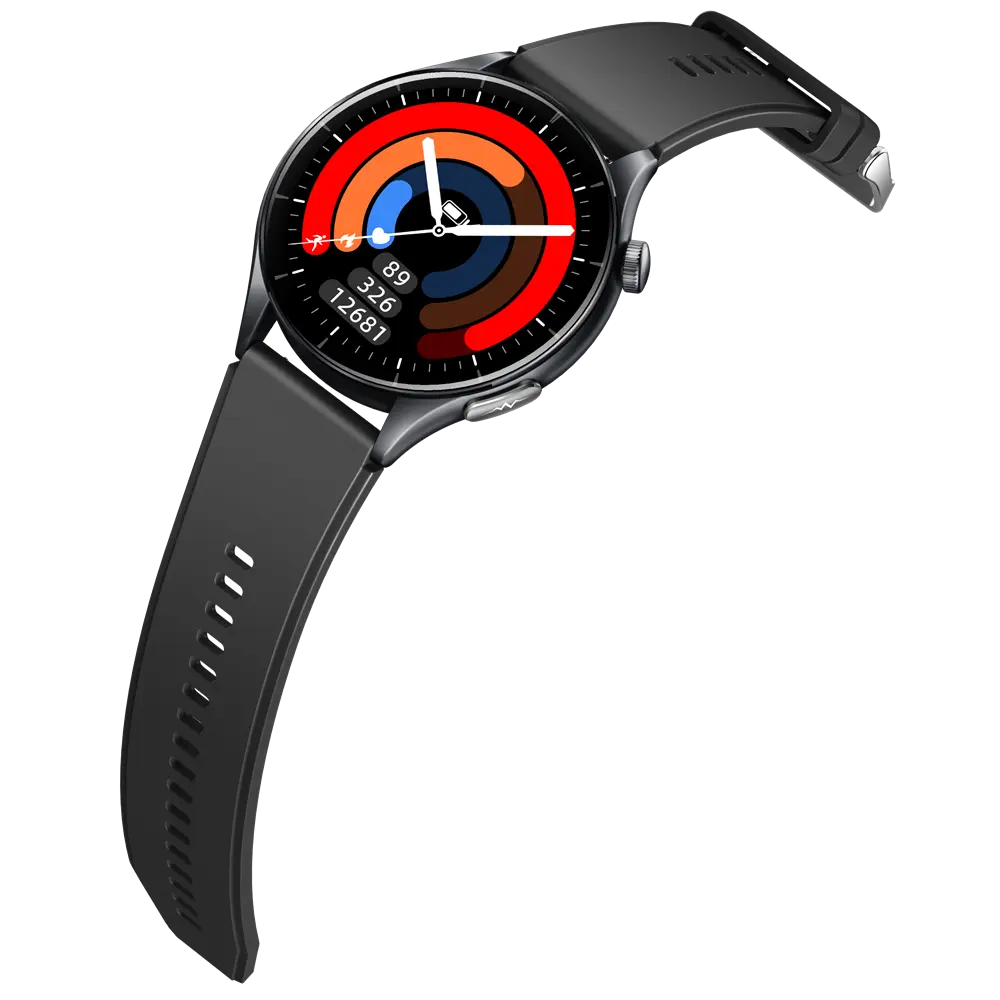 Schwarze Smartwatch mit Gesundheitsmonitoring für Herzfrequenz, Schritte und Schlaf – ideal für Fitness & Gesundheit