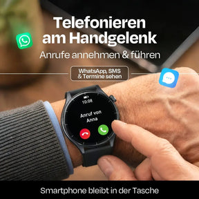 Smartwatch mit Anruf-Funktion am Handgelenk – WhatsApp, SMS & Termine direkt am Display