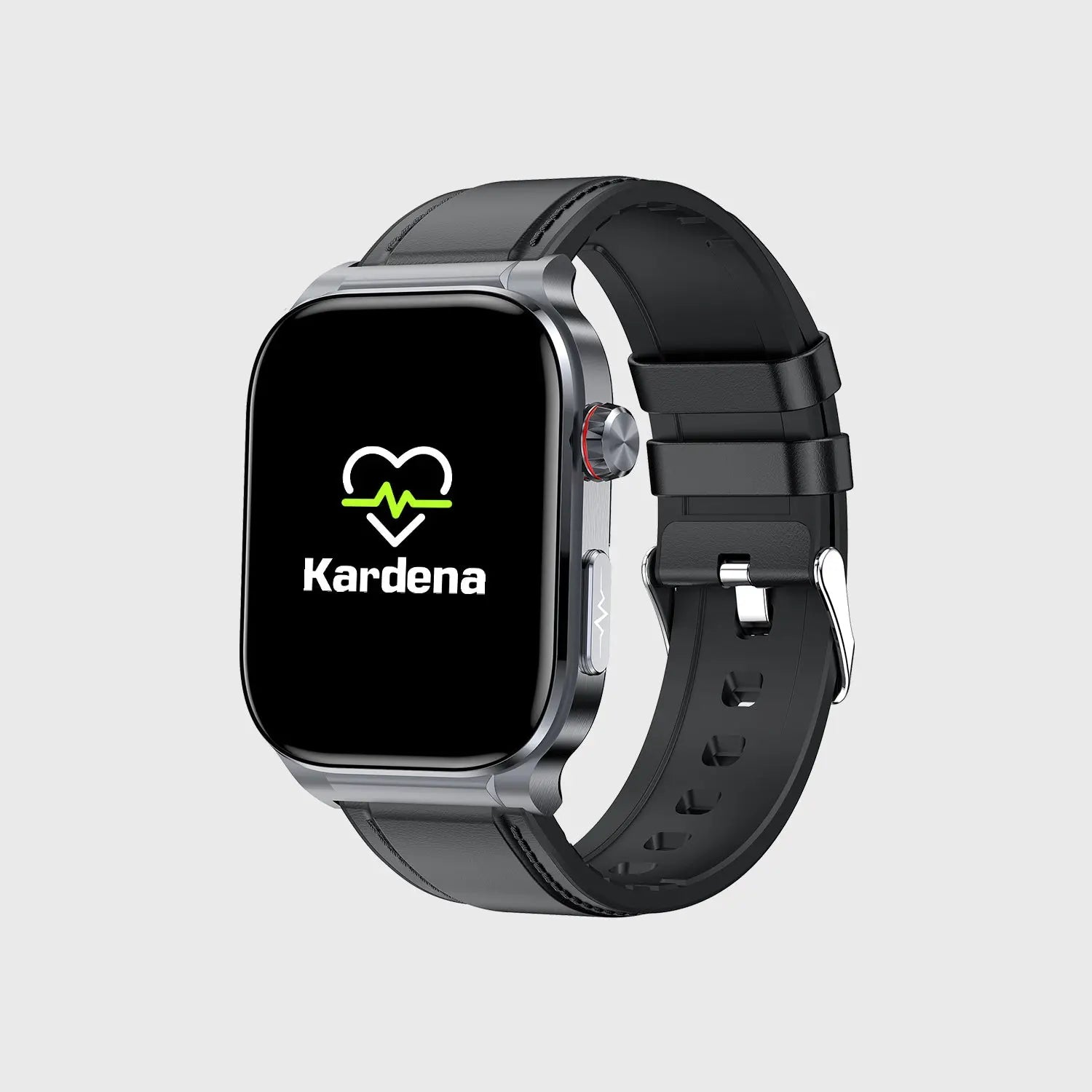 Kardena Gesundheitsuhr mit Herzfrequenz- und Blutdruckmessung, schwarzem Armband und klarem Display