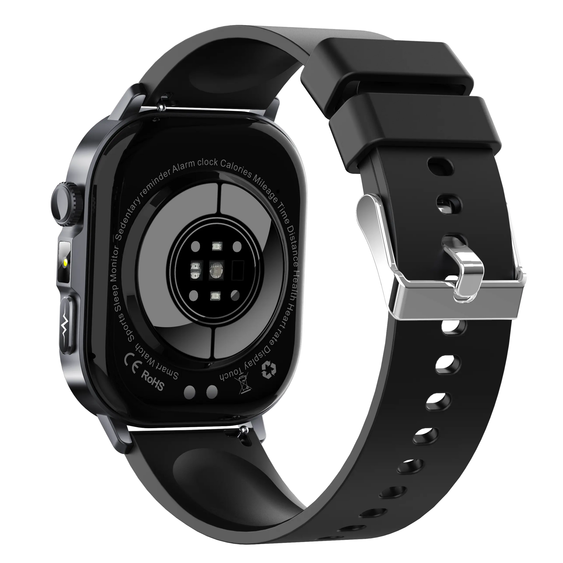 Schwarze Smartwatch mit Herzfrequenz- und Schlafmonitor, Gesundheitsuhr mit Touch-Display und Silikonarmband