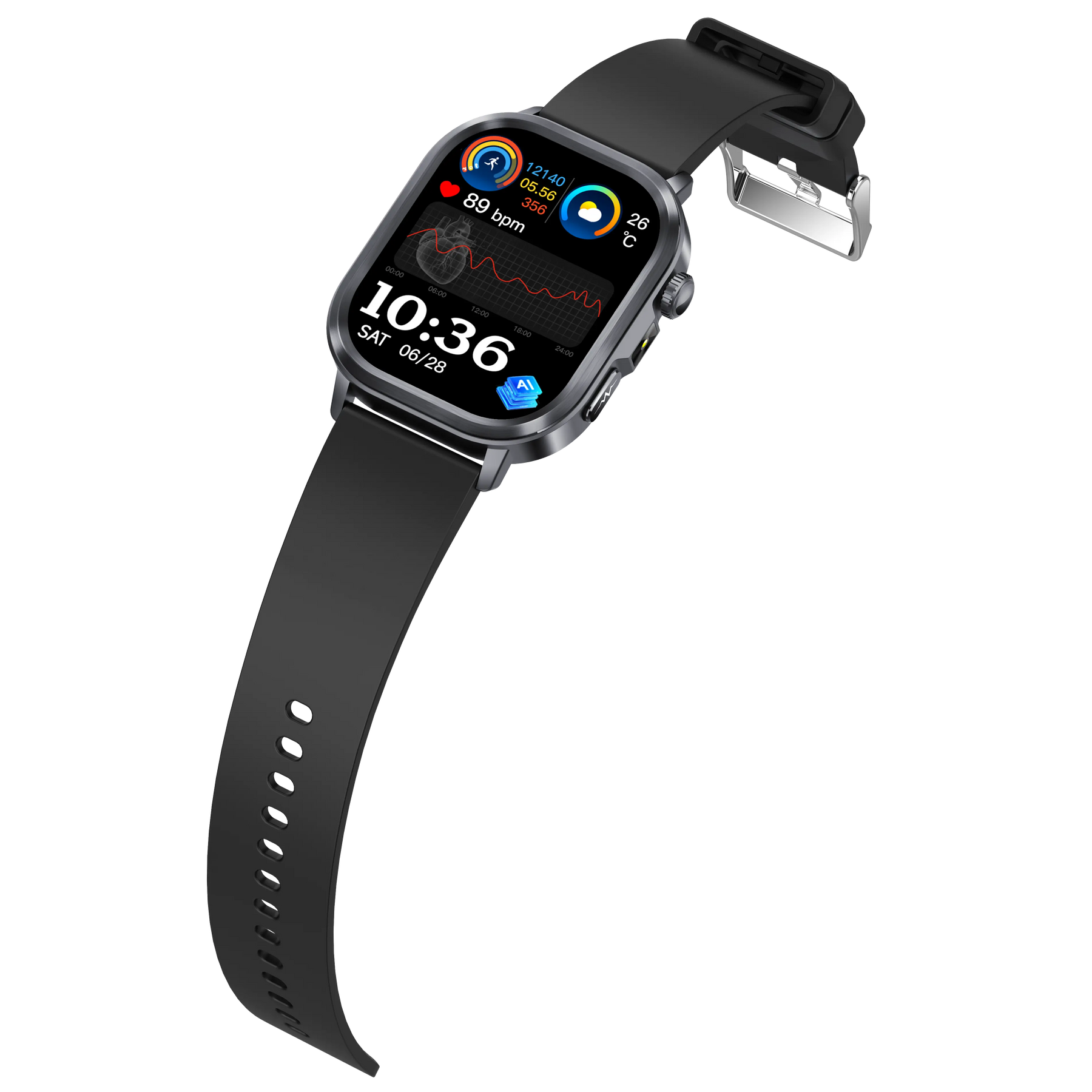 Smartwatch mit Herzfrequenz-, Schlaf- und Blutdruckmonitoring, AI-Funktionen und Wetteranzeige
