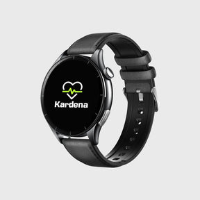 Kardena Gesundheitsuhr mit Herzfrequenz- und Gesundheitsmonitoring, schwarzem Lederarmband und klarem Display